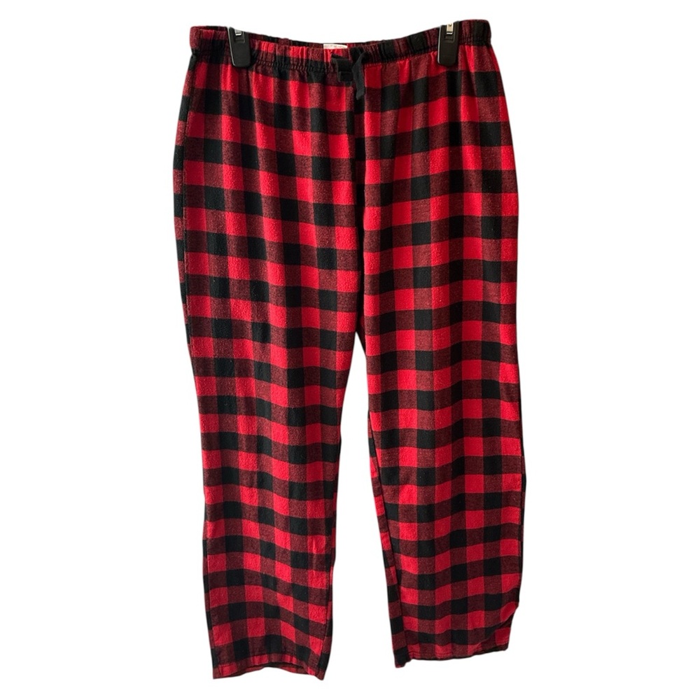 Unbranded Mens Pajama Pants Size L Red Black Plaid Elastic Waist Pull On